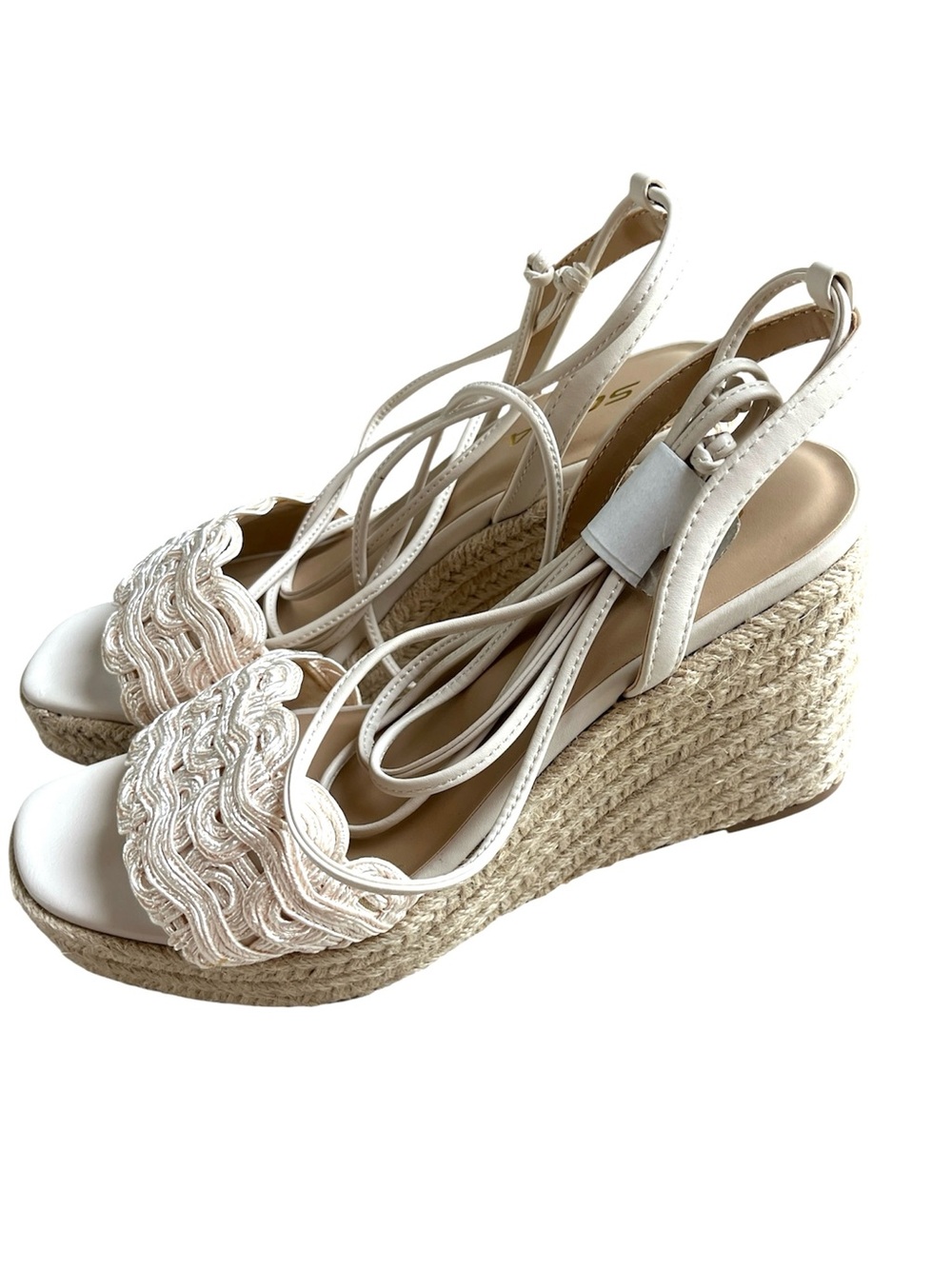 New Soda ATHENA CREAM LACE UP WEDGE  Espadrille Wedges Lace Sandal  8.5 - Picture 5 of 12